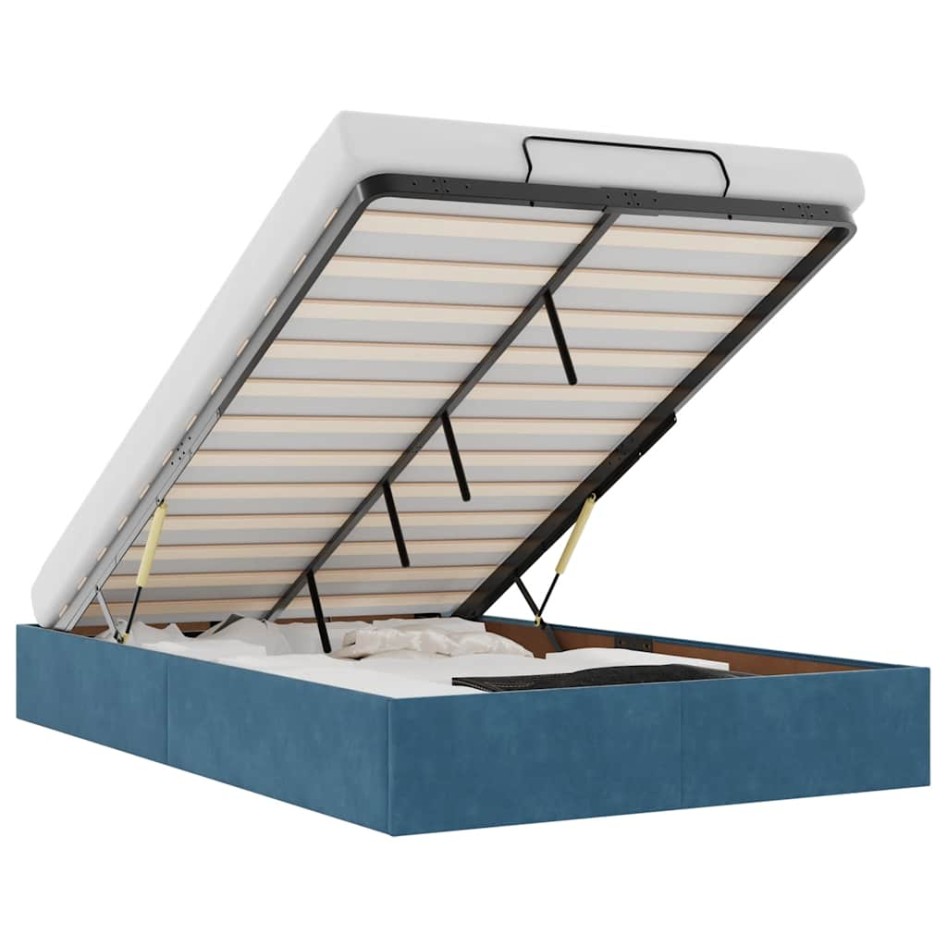 Estructura de cama otomana sin colchón terciopelo azul