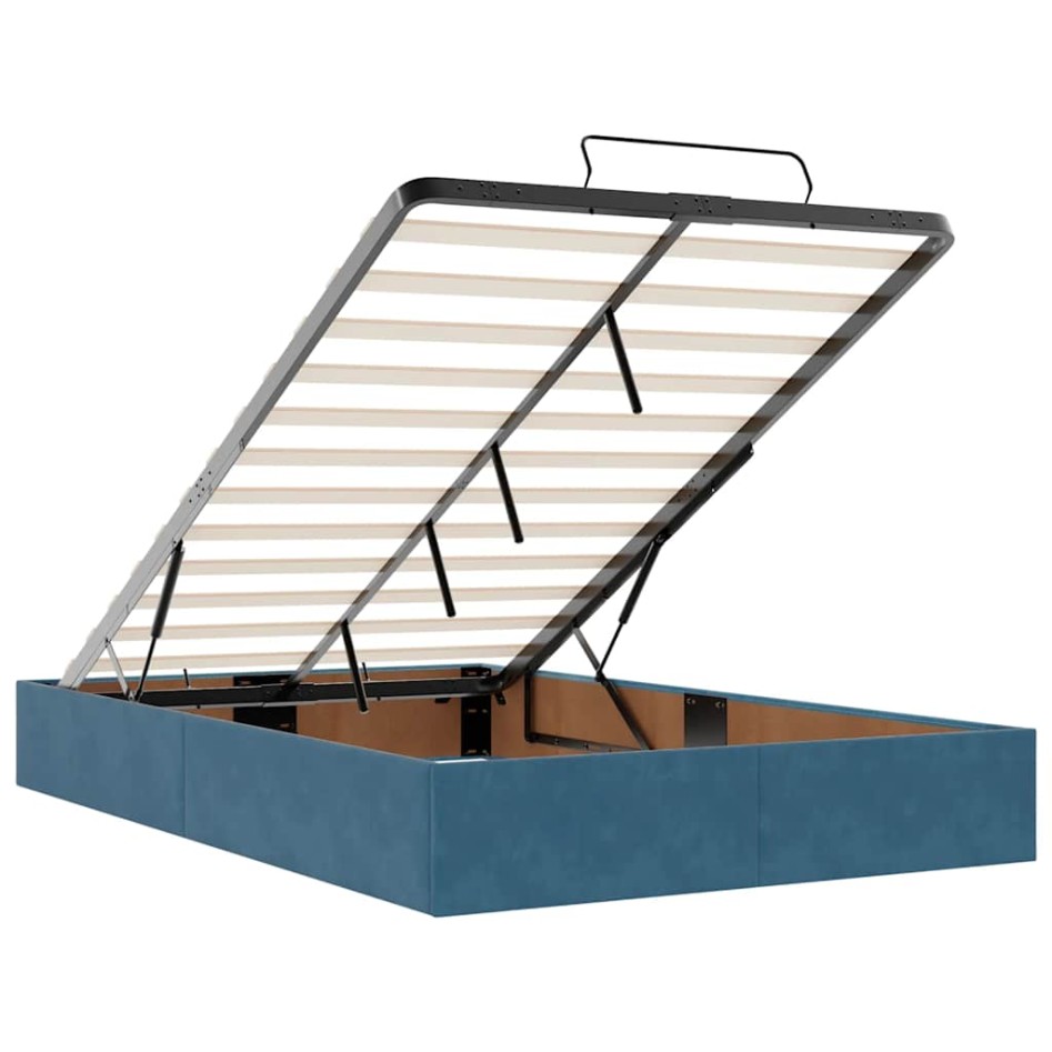 Estructura de cama otomana sin colchón terciopelo azul