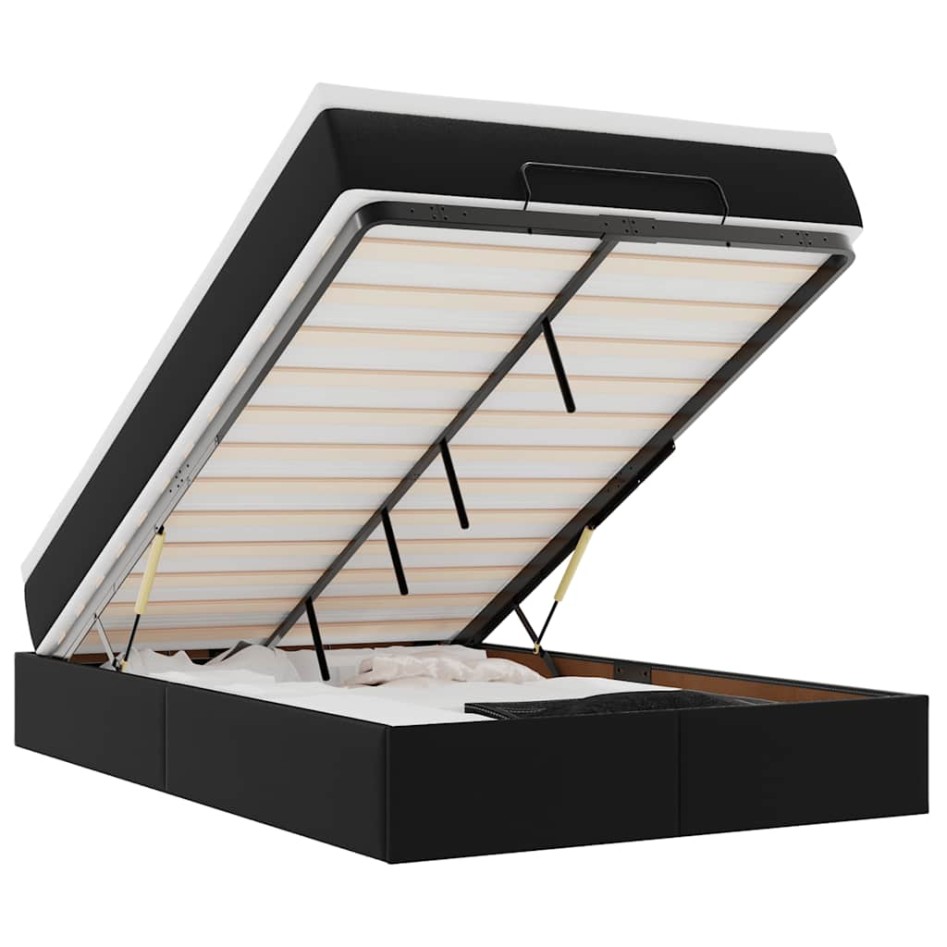 Estructura cama otomana colchón cuero sintético negro