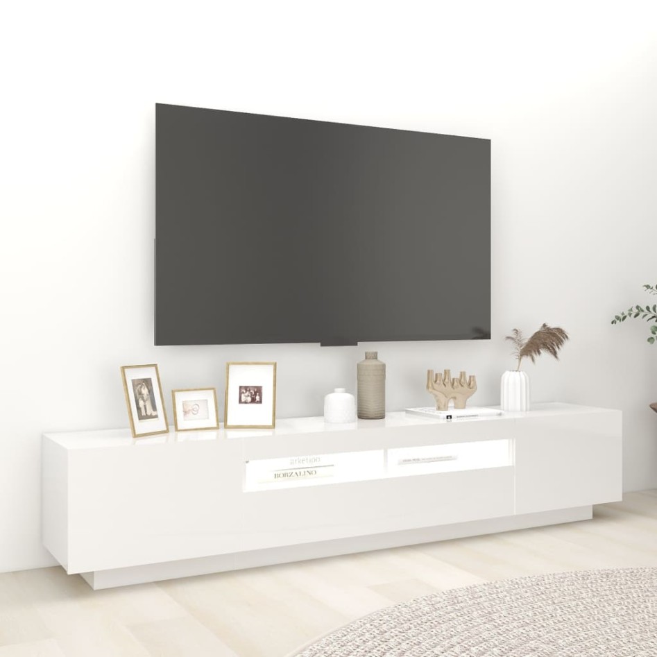 Mueble para TV con luces LED blanco brillante 200x35x40