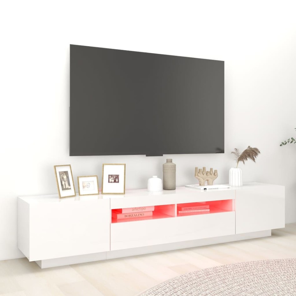 Mueble para TV con luces LED blanco brillante 200x35x40