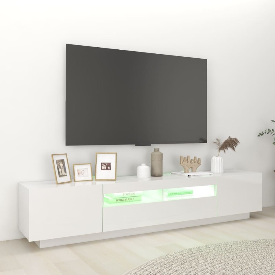 Mueble para TV con luces LED blanco brillante 200x35x40