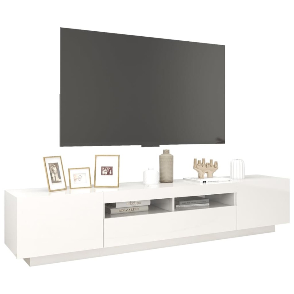 Mueble para TV con luces LED blanco brillante 200x35x40