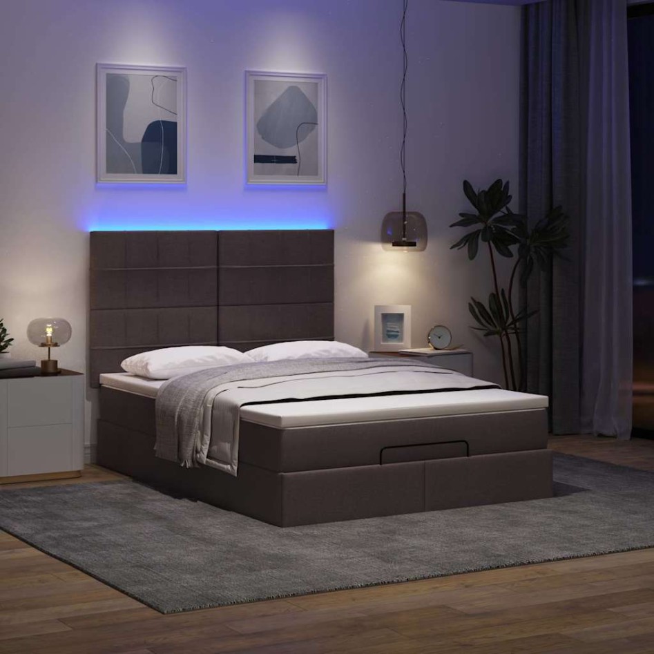 Estructura cama otomana colchón tela marrón oscuro