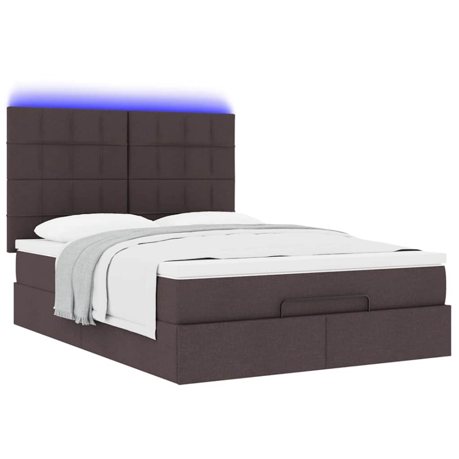 Estructura cama otomana colchón tela marrón oscuro