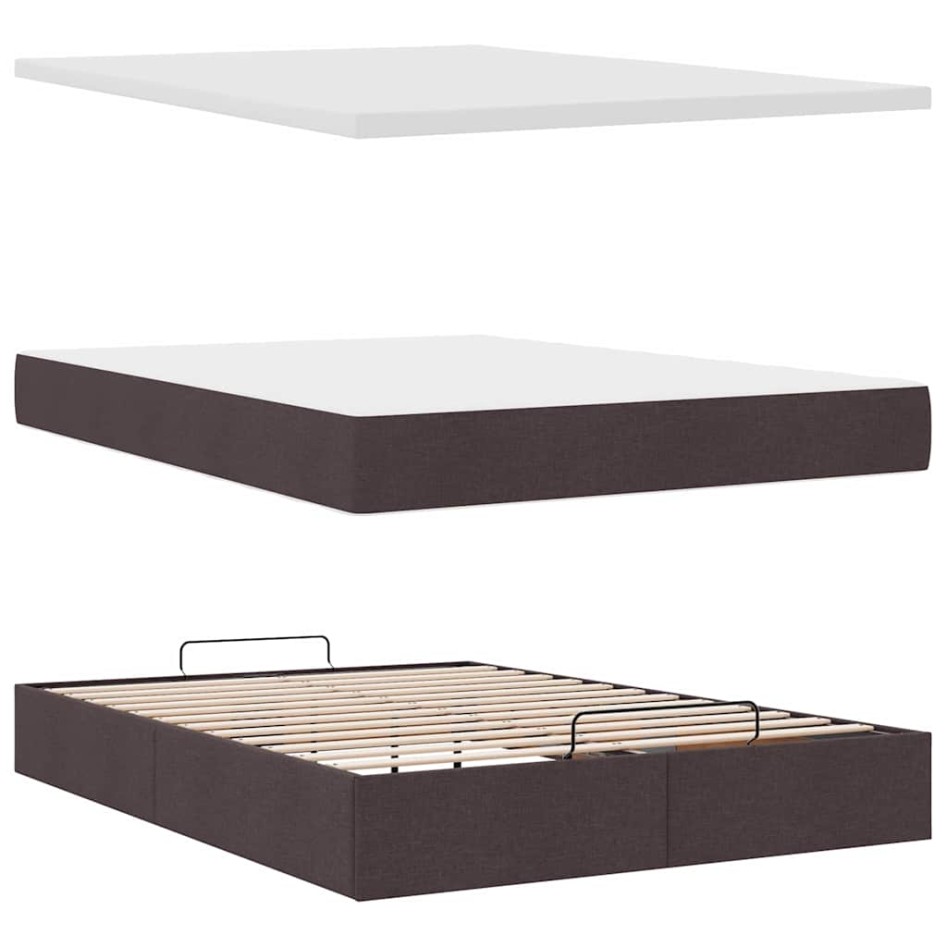 Estructura cama otomana colchón tela marrón oscuro