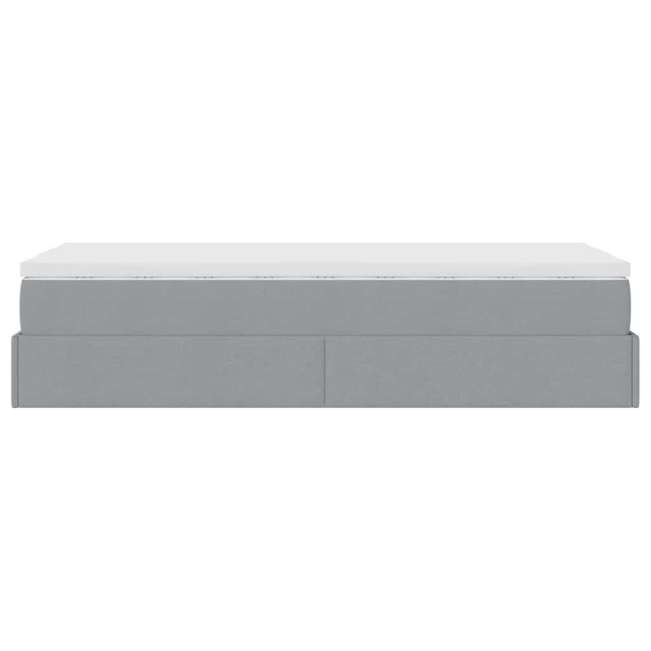 Estructura de cama otomana con colchón tela gris claro