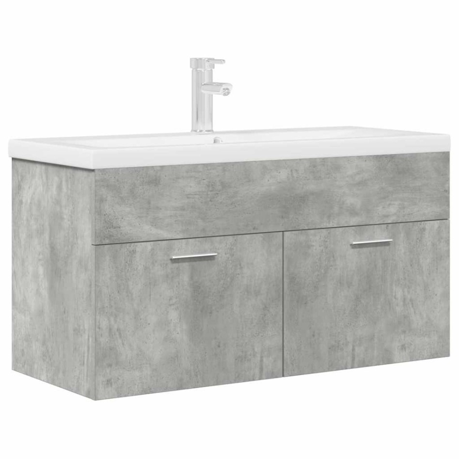 Mueble de baño con lavabo incorporado y grifo gris