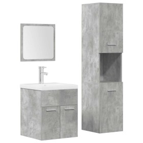 Juego muebles de baño 4 pzas madera contrachapada gris