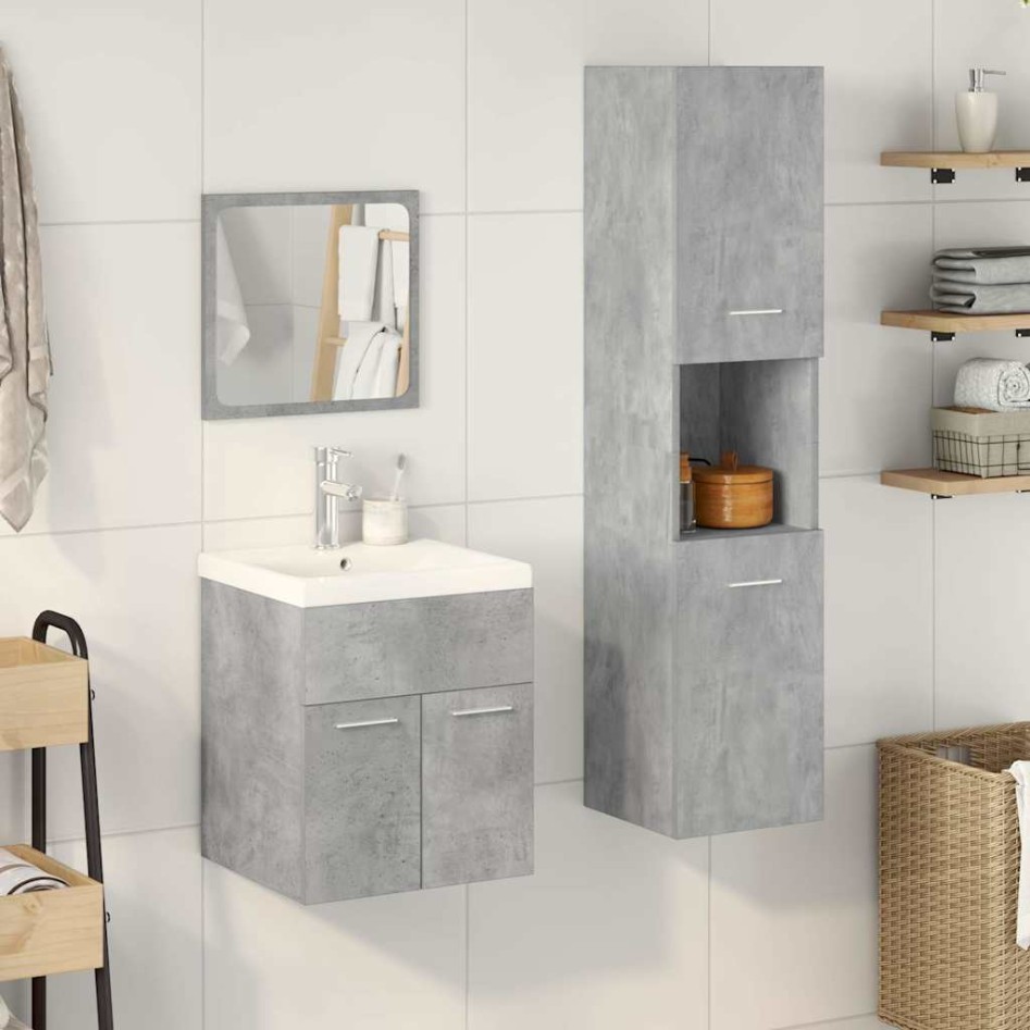Juego muebles de baño 4 pzas madera contrachapada gris