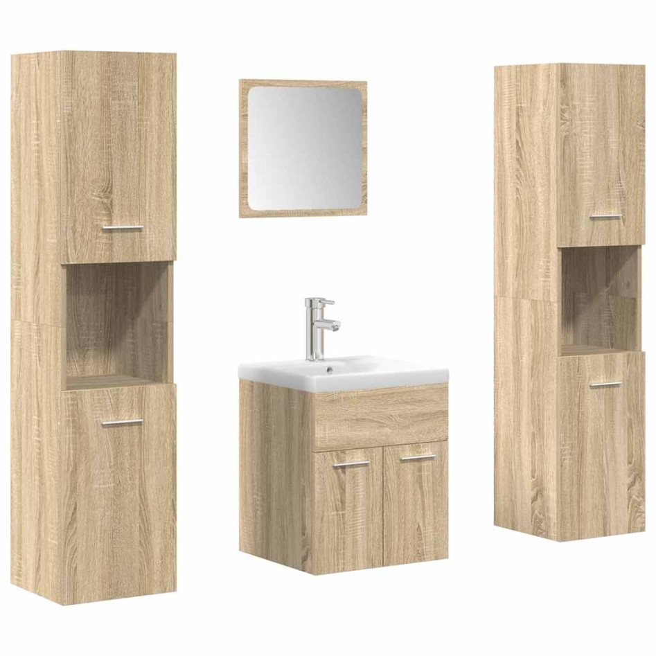 Juego de muebles de baño 5 pzas madera ingeniería roble