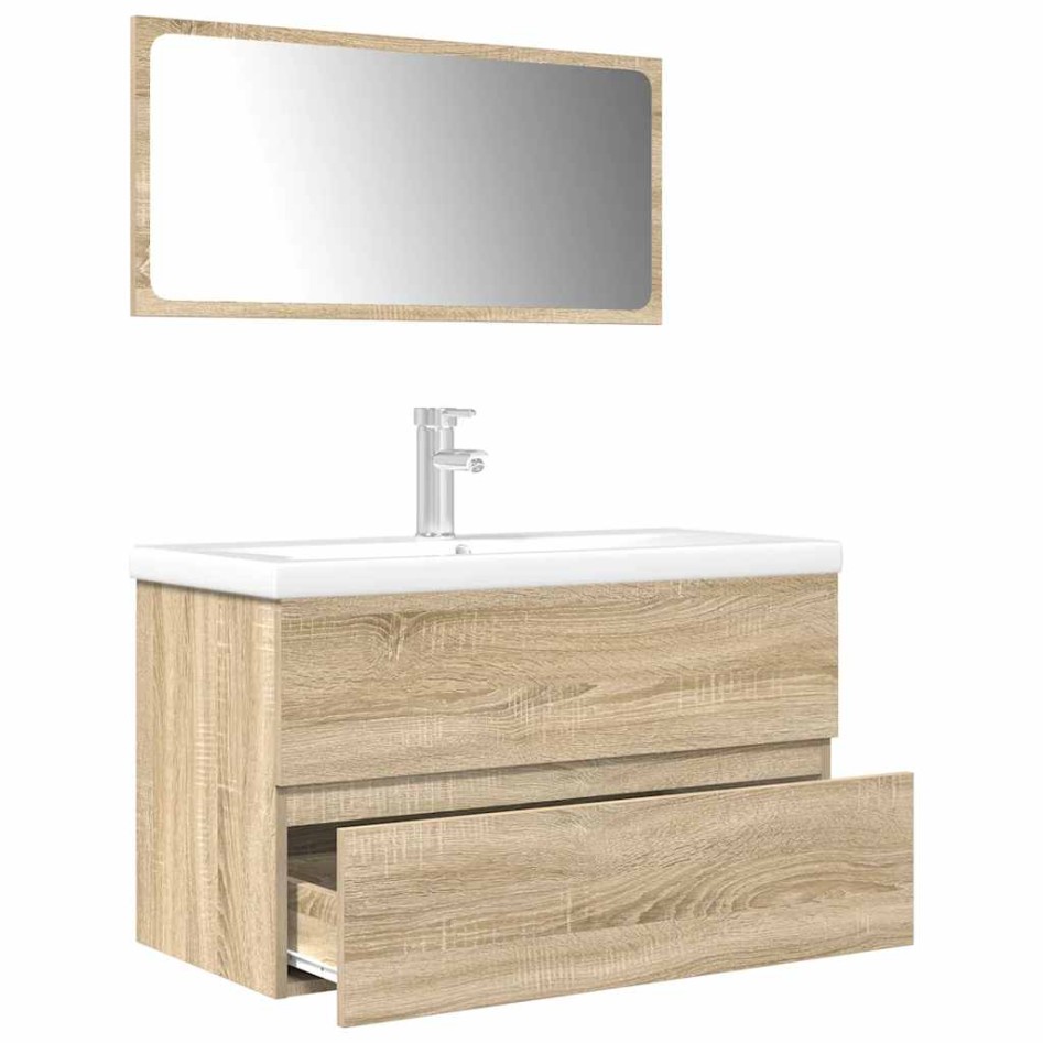 Set de muebles de baño 3 pzas madera contrachapada roble