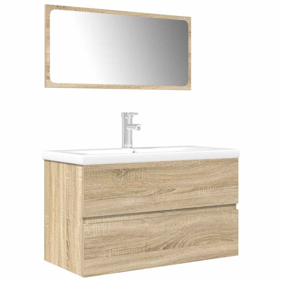 Set de muebles de baño 3 pzas madera contrachapada roble