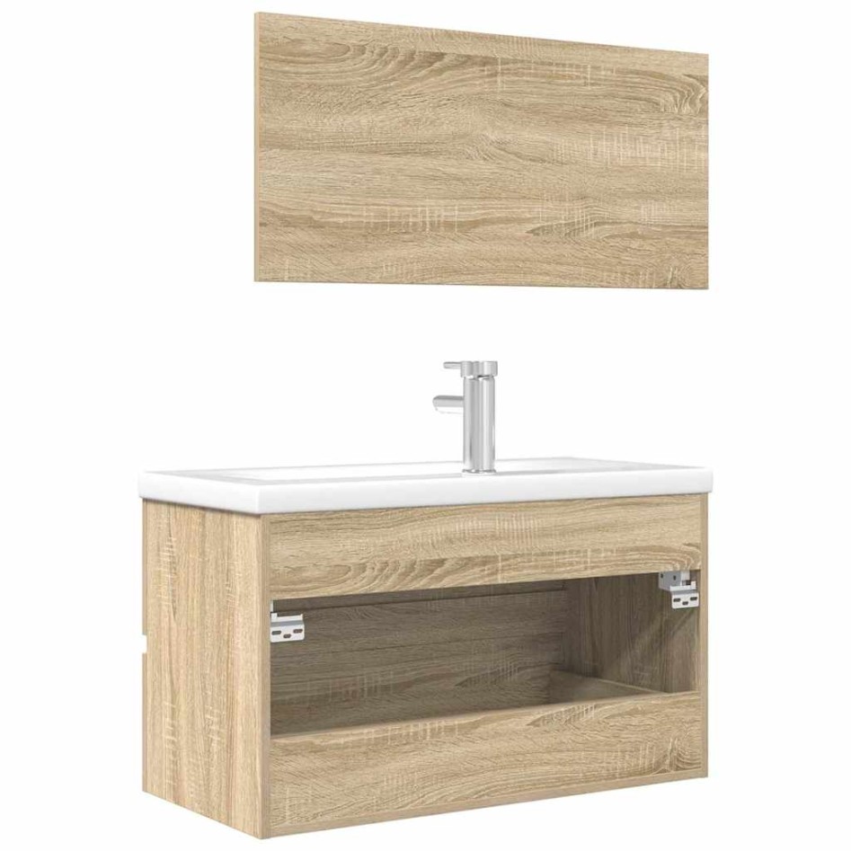 Set de muebles de baño 3 pzas madera contrachapada roble