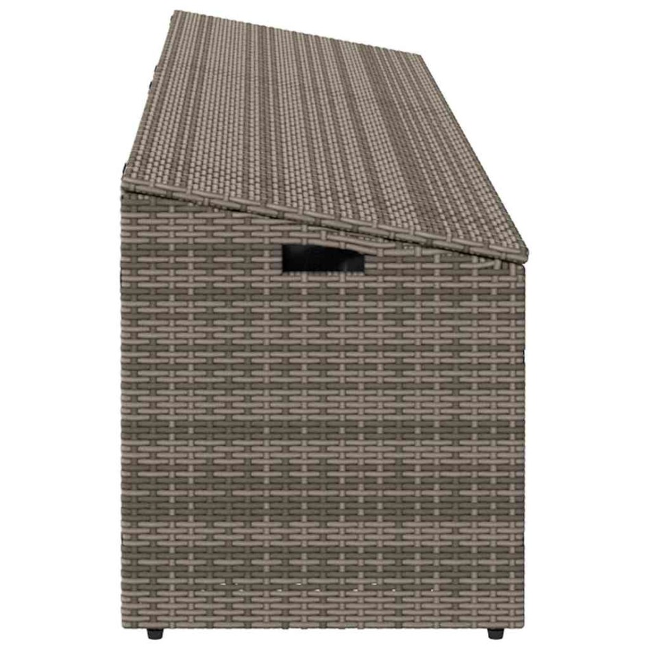 Caja de almacenaje de jardín ratán sintético gris 220x50x58