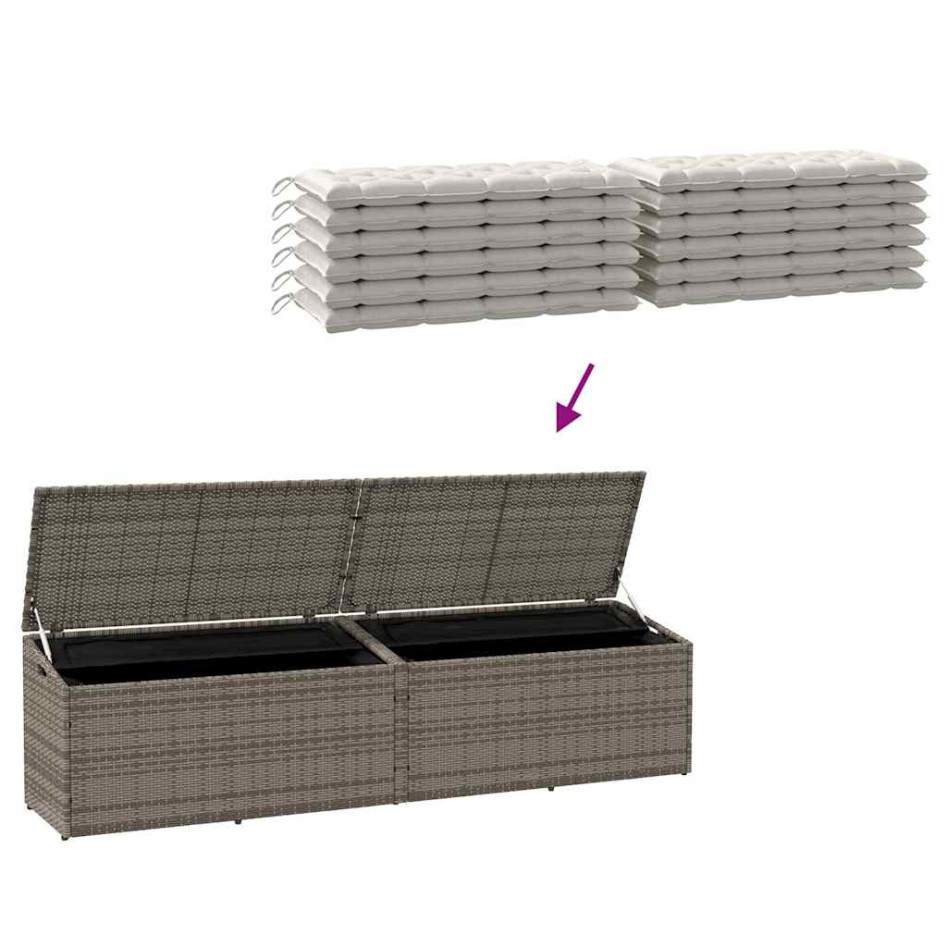 Caja de almacenaje de jardín ratán sintético gris 220x50x58