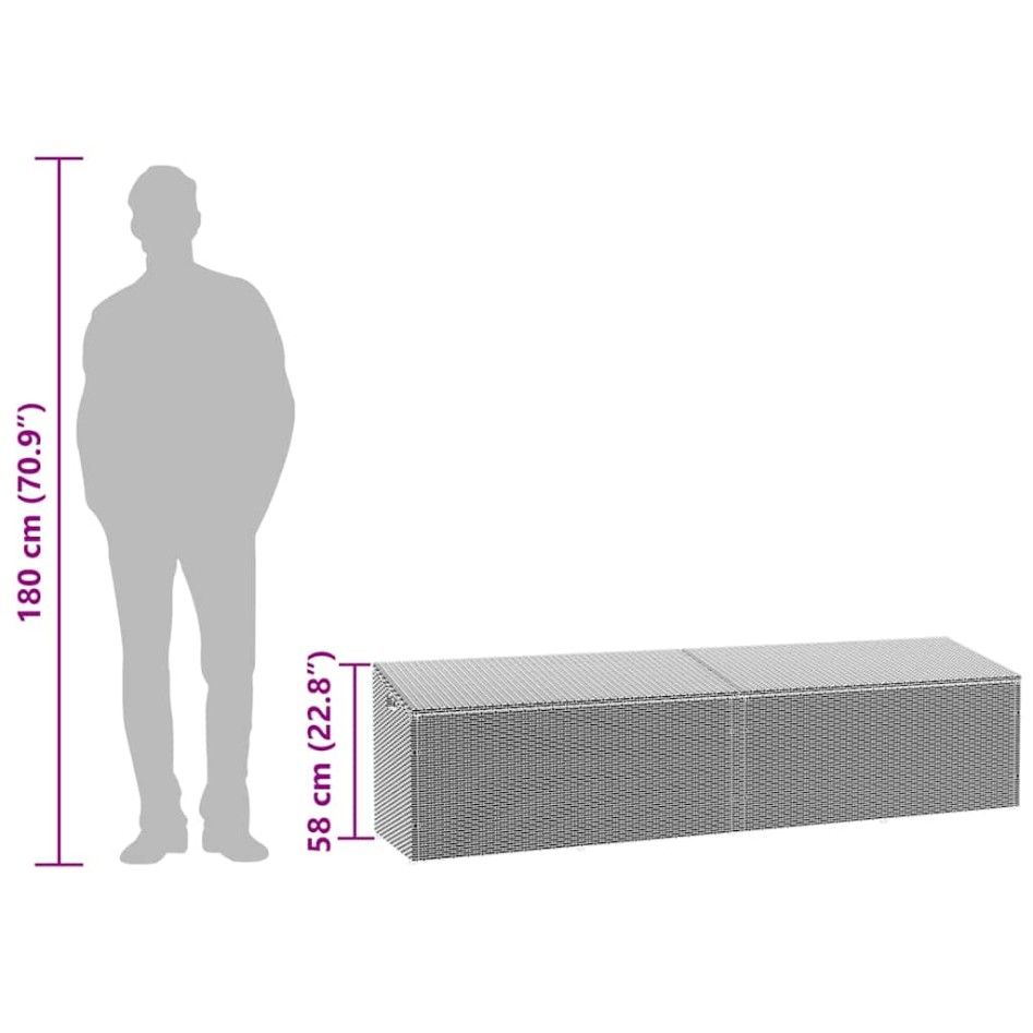 Caja de almacenaje de jardín ratán sintético gris 220x50x58