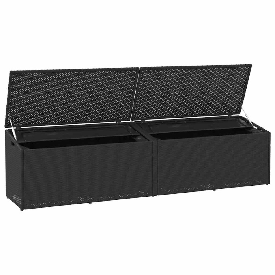 Caja de almacenaje de jardín ratán sintético negro 220x50x58