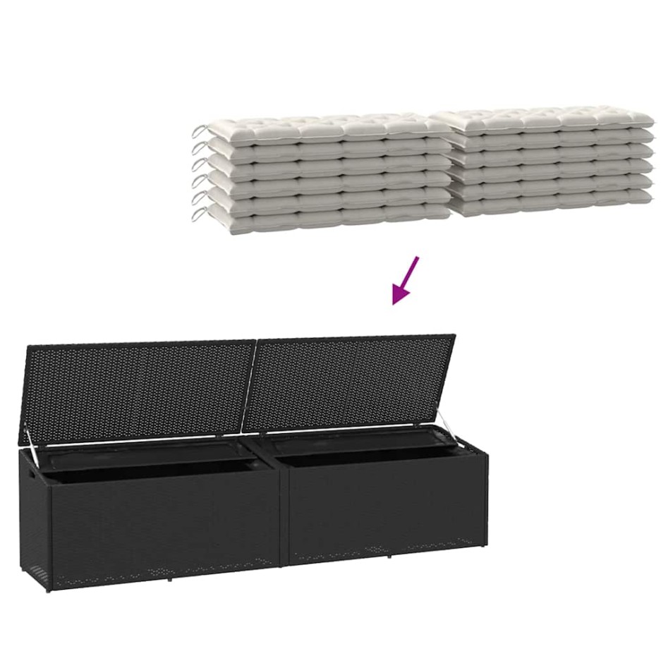 Caja de almacenaje de jardín ratán sintético negro 220x50x58