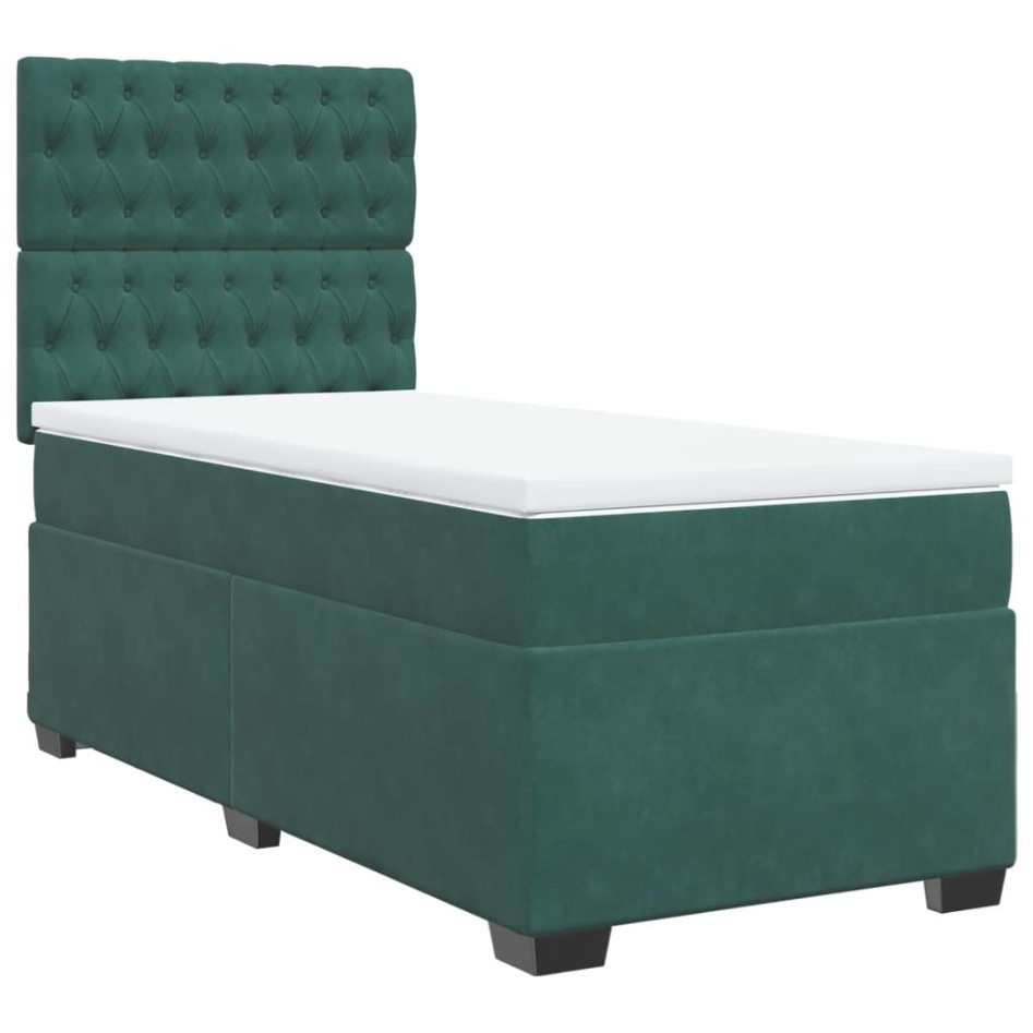 Cama box spring con colchón terciopelo verde oscuro 90x200