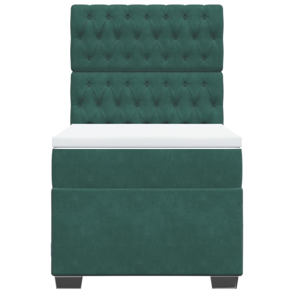 Cama box spring con colchón terciopelo verde oscuro 90x200