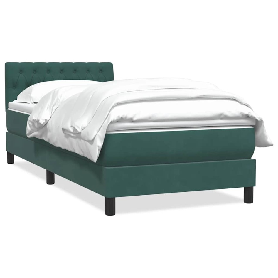 Cama box spring con colchón terciopelo verde oscuro 90x220