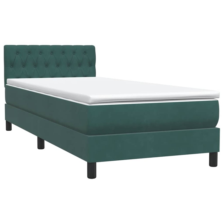 Cama box spring con colchón terciopelo verde oscuro 90x220