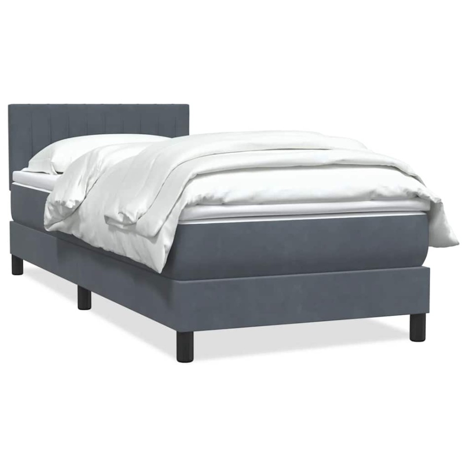 Cama box spring con colchón terciopelo gris oscuro 90x210