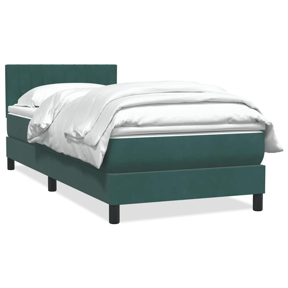 Cama box spring con colchón terciopelo verde oscuro 80x220