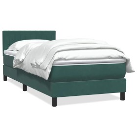 Cama box spring con colchón terciopelo verde oscuro 90x210