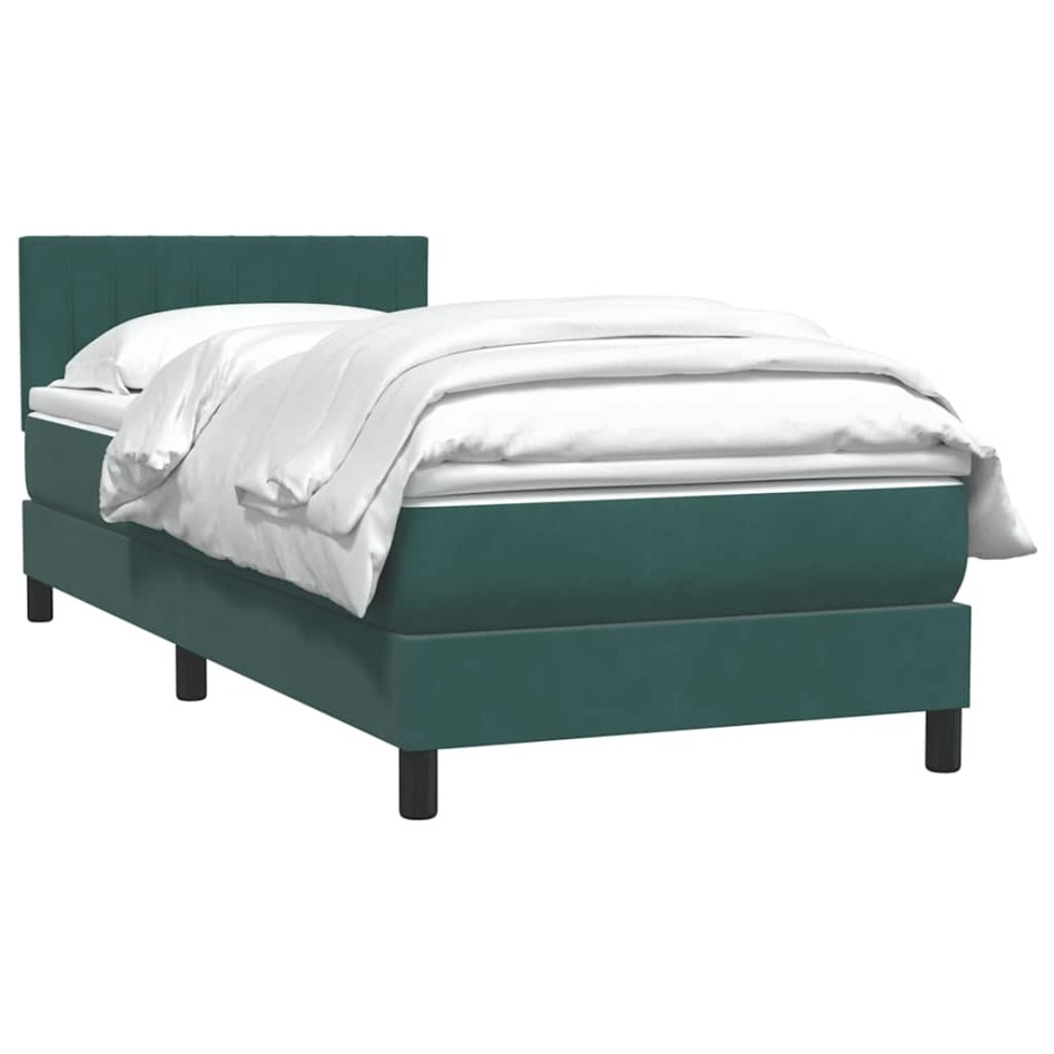 Cama box spring con colchón terciopelo verde oscuro 90x210
