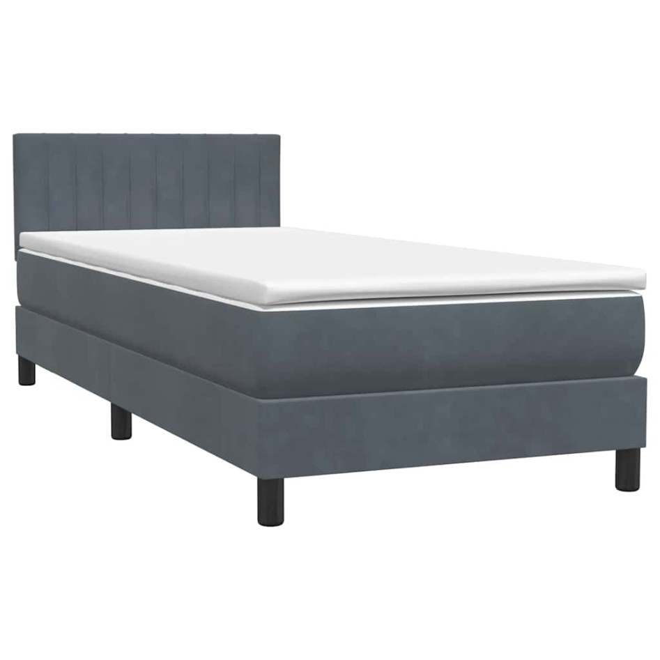 Cama box spring con colchón terciopelo gris oscuro 80x210