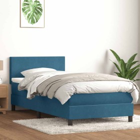 Cama box spring con colchón terciopelo azul oscuro 80x210