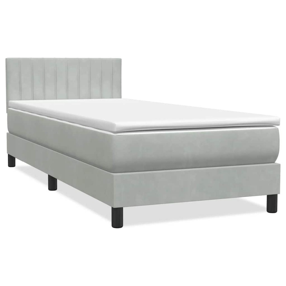 Cama box spring con colchón terciopelo gris claro 90x220