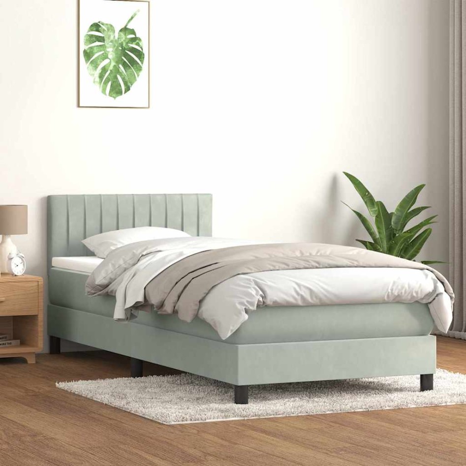 Cama box spring con colchón terciopelo gris claro 90x220