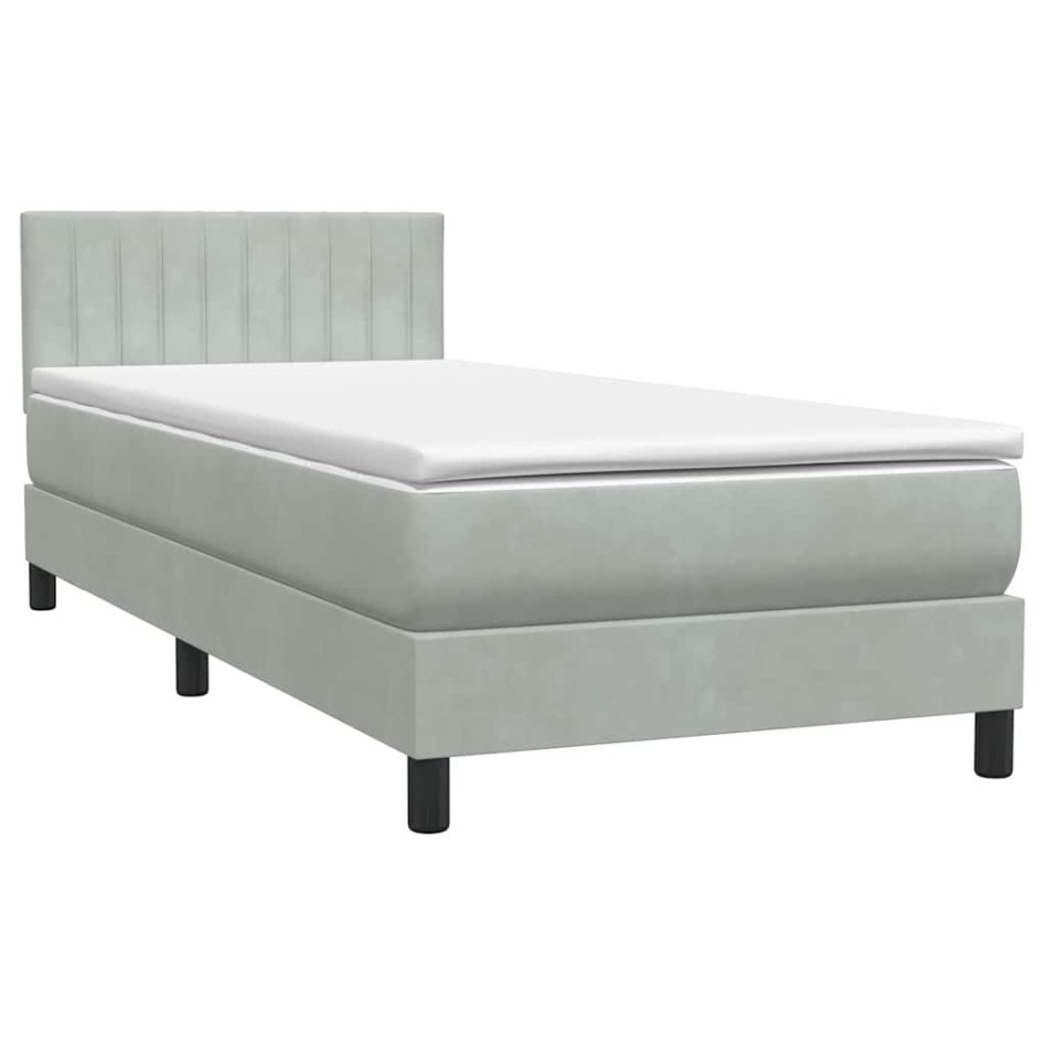Cama box spring con colchón terciopelo gris claro 90x220