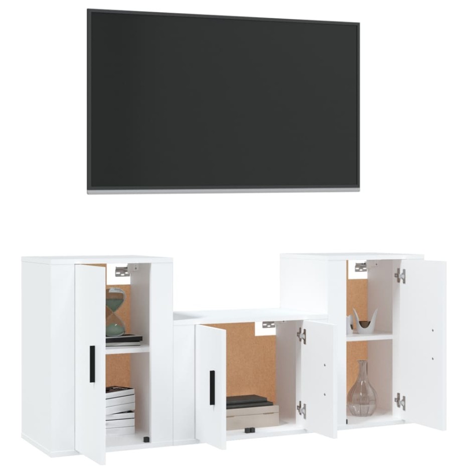 Set de muebles de TV 3 piezas madera contrachapada