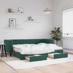Sofá cama nido con cajones terciopelo verde oscuro 80x200