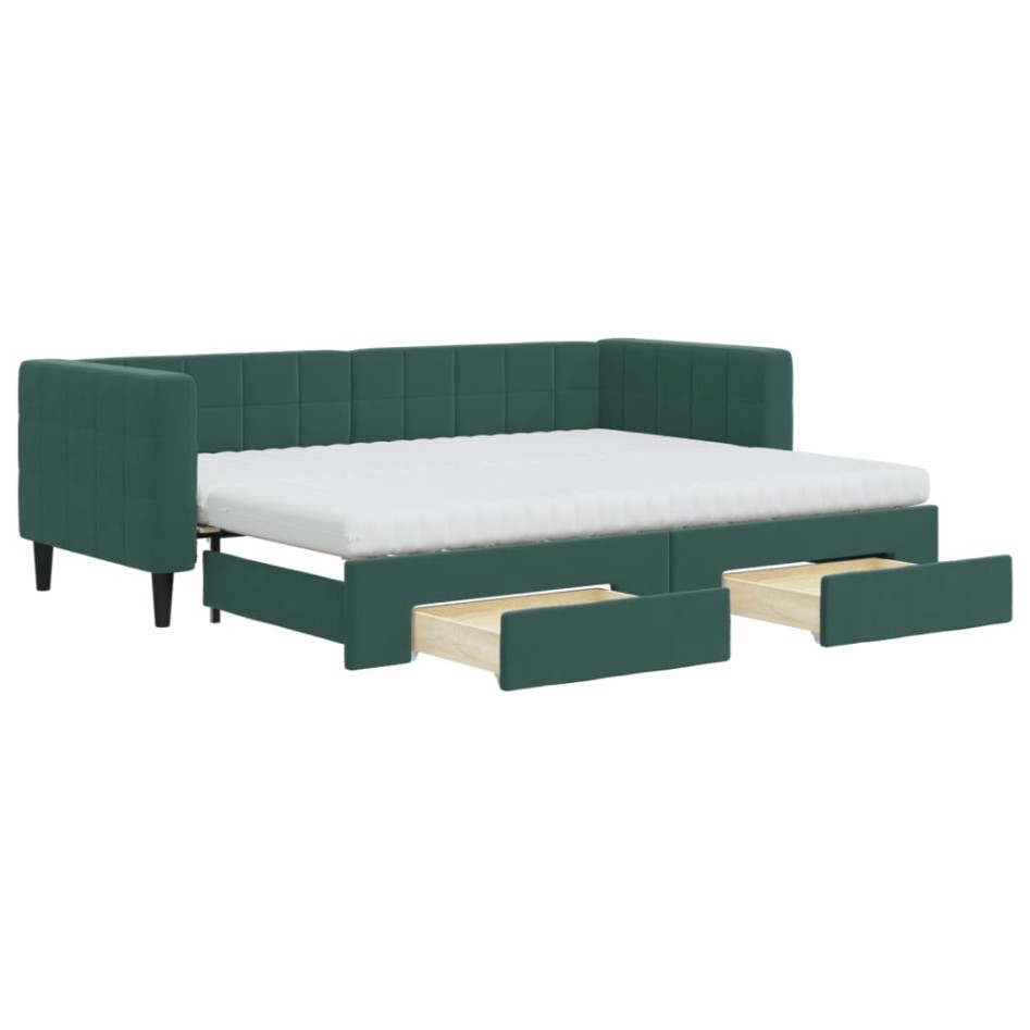 Sofá cama nido con cajones terciopelo verde oscuro 80x200