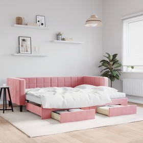 Sofá cama nido con cajones terciopelo rosa 90x200