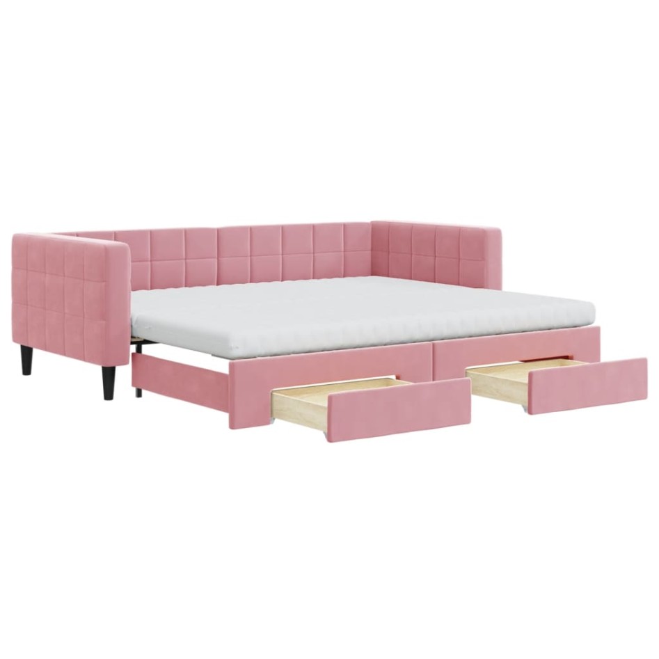 Sofá cama nido con cajones terciopelo rosa 90x200