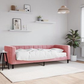 Sofá cama con colchón terciopelo rosa 80x200