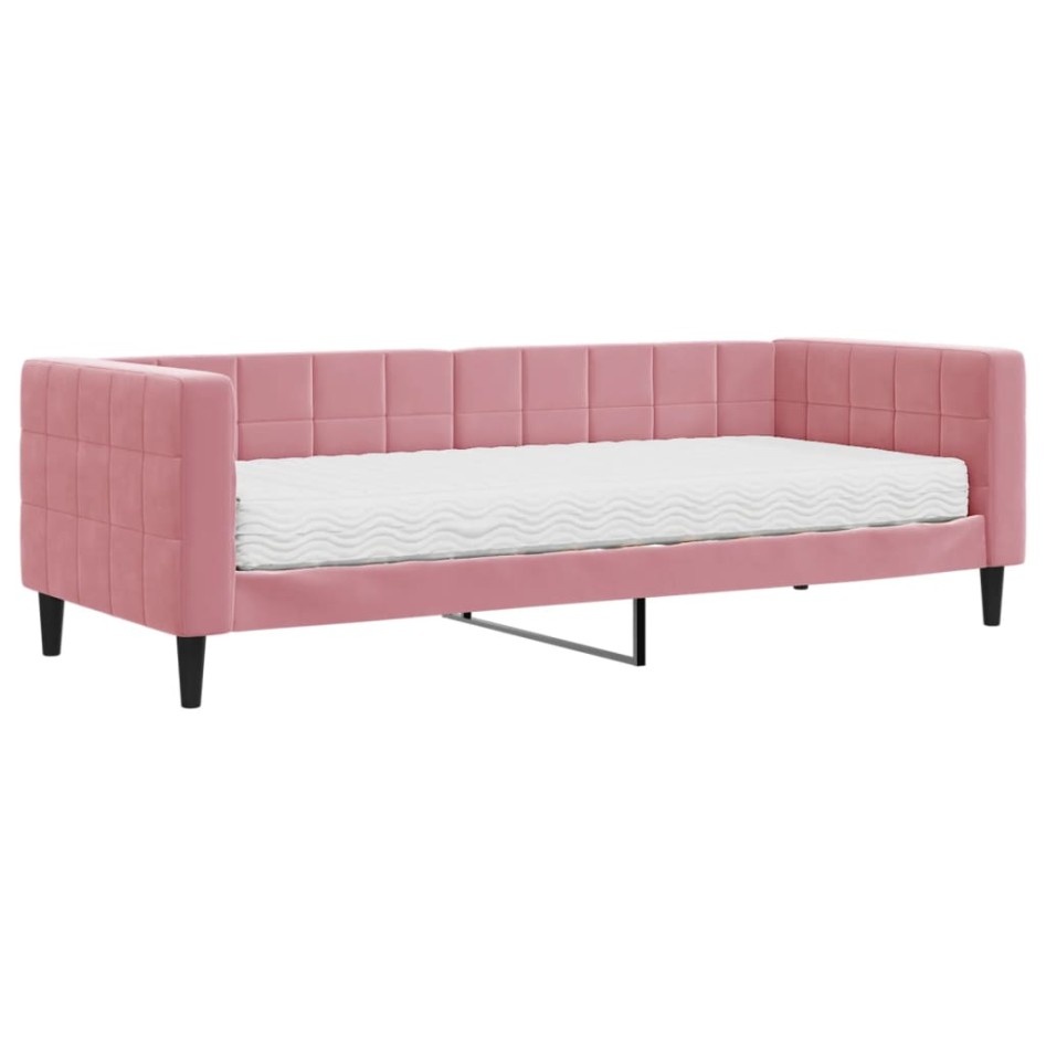 Sofá cama con colchón terciopelo rosa 80x200