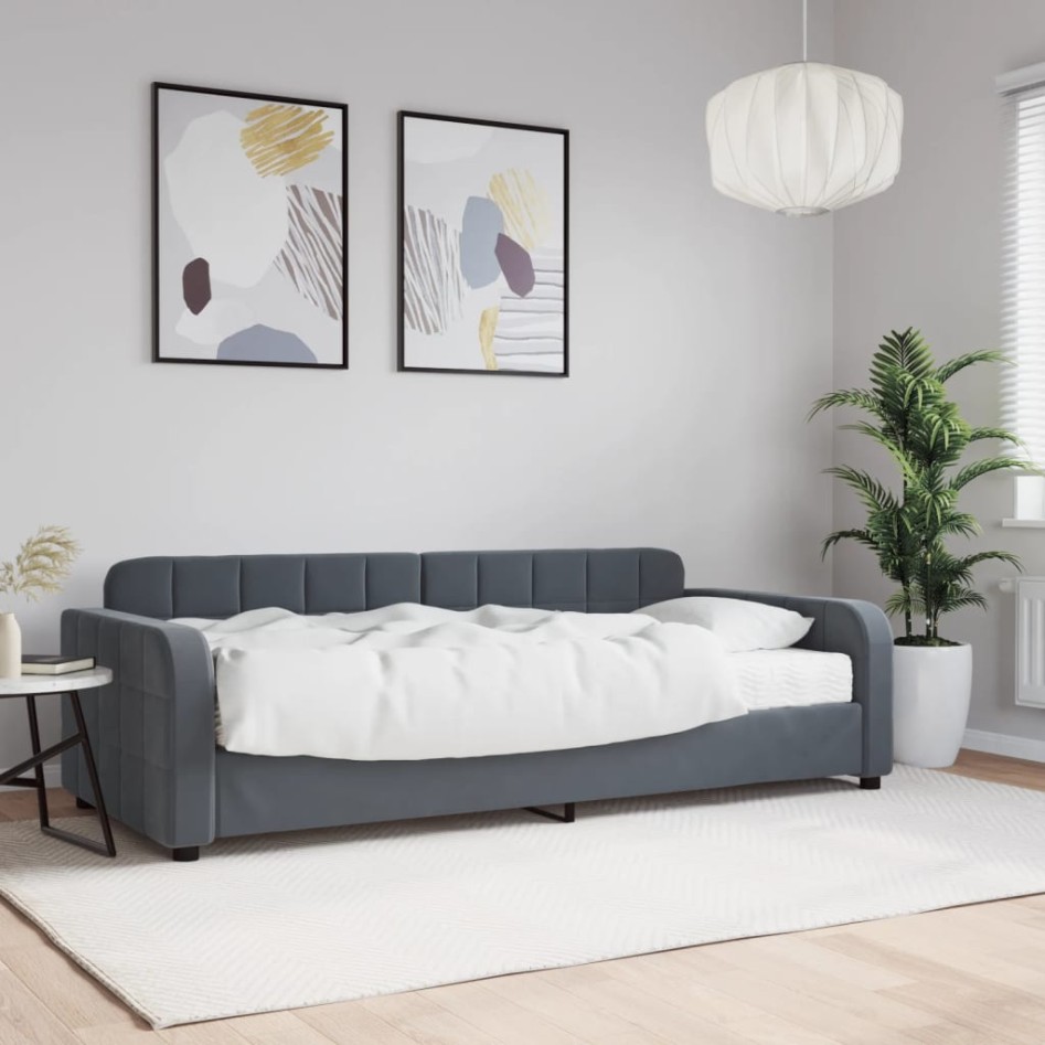 Sofá cama con colchón terciopelo gris oscuro 90x190