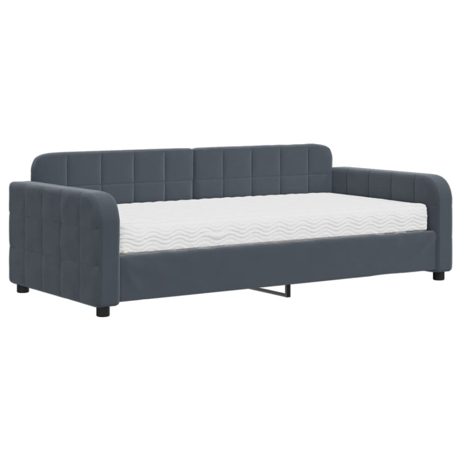 Sofá cama con colchón terciopelo gris oscuro 90x190