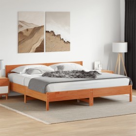 Cama sin colchón madera maciza de pino marrón cera 200x200
