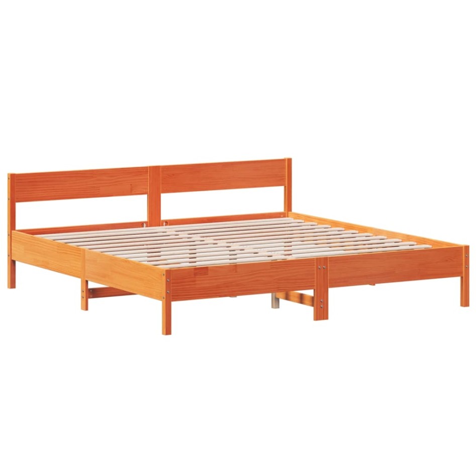 Cama sin colchón madera maciza de pino marrón cera 200x200