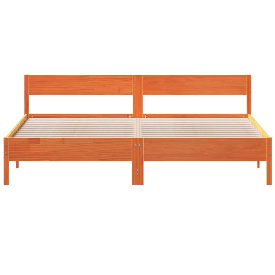 Cama sin colchón madera maciza de pino marrón cera 200x200