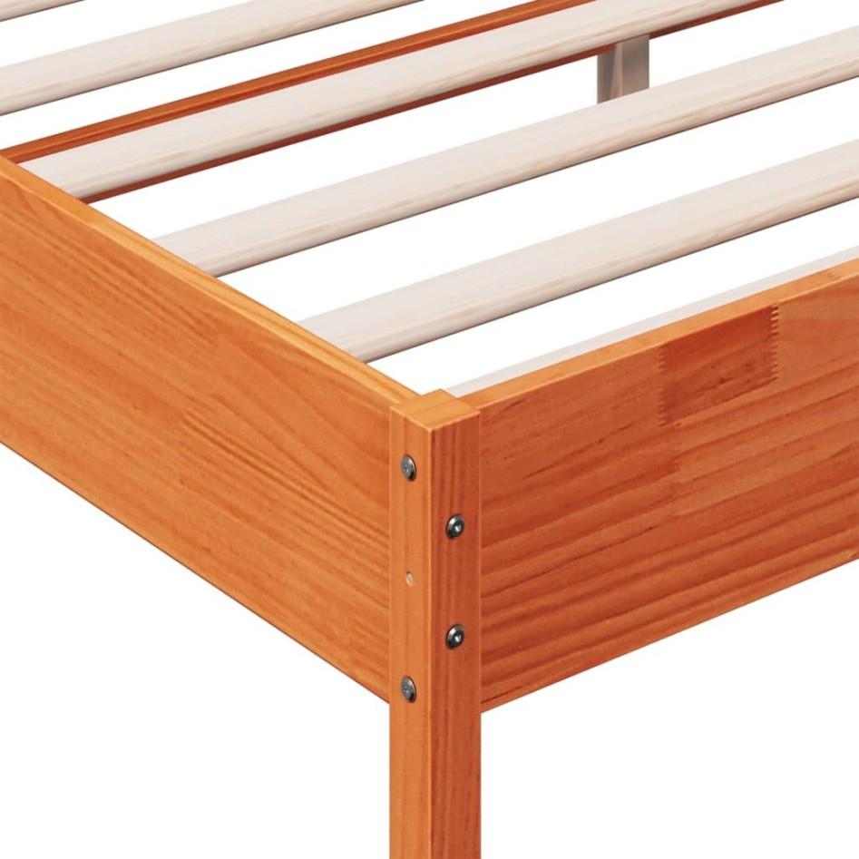 Cama sin colchón madera maciza de pino marrón cera 200x200