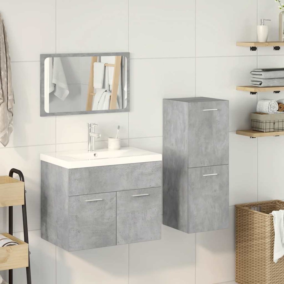 Juego muebles de baño 4 pzas madera contrachapada gris